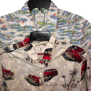 Lot of 2 Denim Flower Ricky Singh Small Aloha Car Slim Fit Short Sleeve Shirts